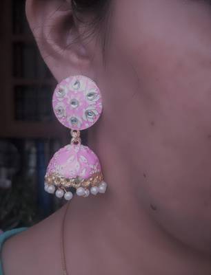 RozMili Meenakeri Hand Painted Design Pink jhumkas 3