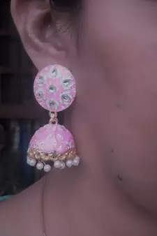 RozMili Meenakeri Hand Painted Design Pink jhumkas
