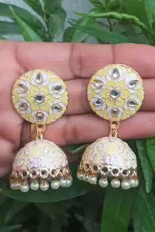 RozMili Meenakeri Designer Yellow jhumkas