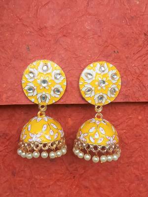 RozMili Meenakeri design Yellow jhumkas 1