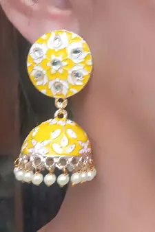 RozMili Meenakeri design Yellow jhumkas
