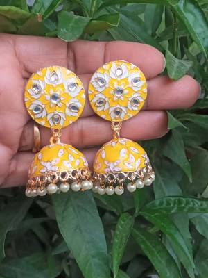 RozMili Meenakeri design Yellow jhumkas 3