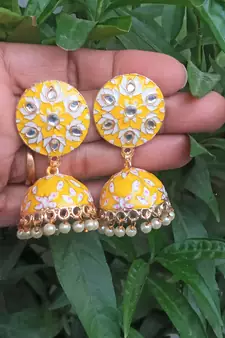RozMili Meenakeri design Yellow jhumkas