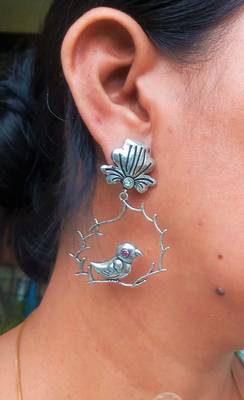 RozMili Handcrafted Oxidized silver finish  Brass metal Jaipuri Monalisa stone drop Earring for women & Girls 4