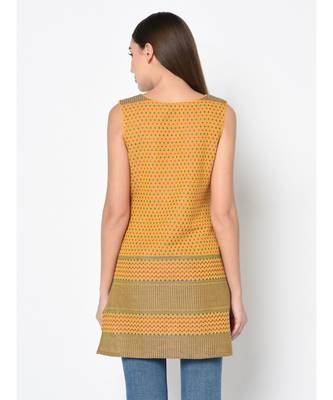 Women Yellow Woven Design Kurti 2