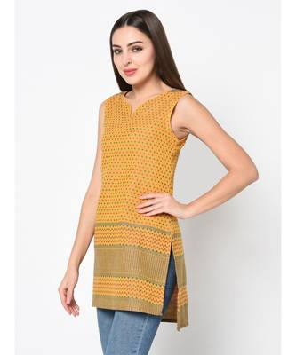 Women Yellow Woven Design Kurti 5