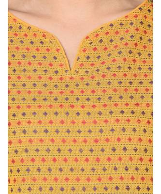 Women Yellow Woven Design Kurti 6