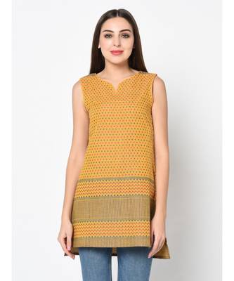 Women Yellow Woven Design Kurti 7