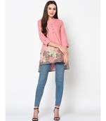 women Pink Floral Printed High-Low Pattern Kurti
