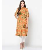 Mustard Cotton Ikat Printed Straight Kurta
