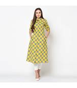 Women Yellow Checkered A-Line Kurta
