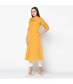 Women Yellow Embroidered Straight Kurta