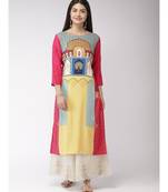 Women Pink & Yellow Printed Straight Kurta