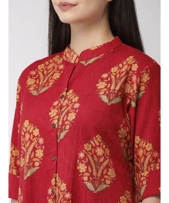 Red A-Line floral Print Kurta 3