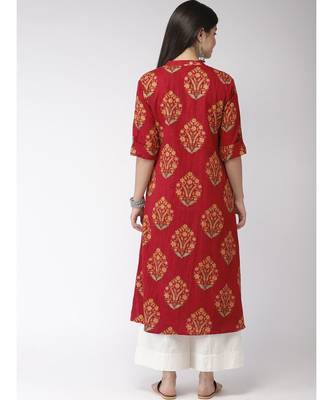 Red A-Line floral Print Kurta 5
