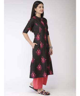 Black printed A-Line Kurta 4