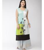Women Blue & Off-White Printed A-Line Kurta