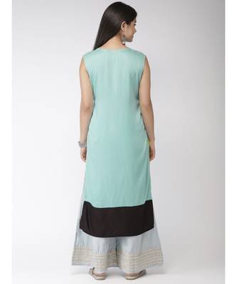 Women Blue & Off-White Printed A-Line Kurta 5