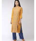 Women Mustard & Blue Self Design Kurta with Plazzo