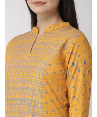 Women Mustard & Blue Self Design Kurta with Plazzo 3