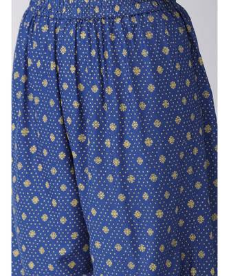 Women Mustard & Blue Self Design Kurta with Plazzo 4