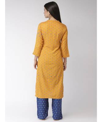 Women Mustard & Blue Self Design Kurta with Plazzo 6
