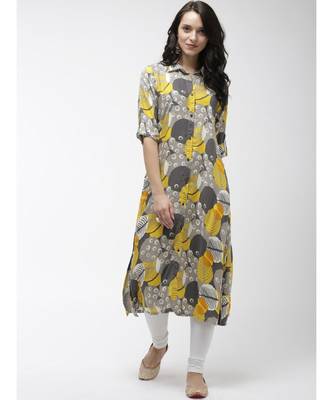Viscose Yellow Grey Printed Shirt Dress 1
