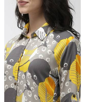 Viscose Yellow Grey Printed Shirt Dress 3