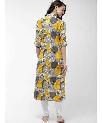 Viscose Yellow Grey Printed Shirt Dress 5