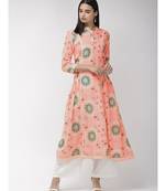 Viscose Women Pink & Green Printed Anarkali Kurta