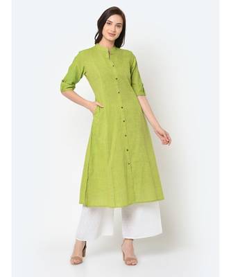 Lime Pure Cotton A Line Kurta 4