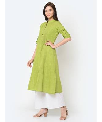 Lime Pure Cotton A Line Kurta 5