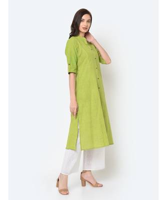 Lime Pure Cotton A Line Kurta 6
