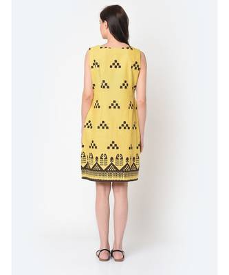 Women Yellow Ikat Print Dress 2