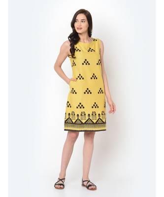 Women Yellow Ikat Print Dress 1
