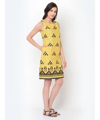 Women Yellow Ikat Print Dress 5