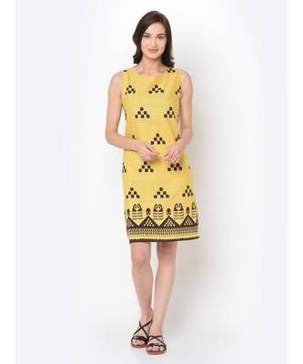 Women Yellow Ikat Print Dress 6