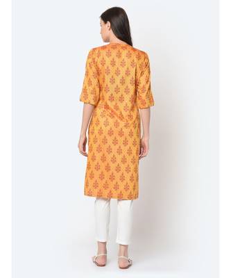 Women Yellow Floral Straight Kurta 3