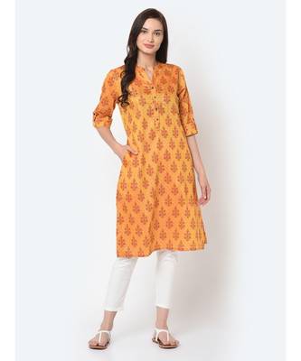 Women Yellow Floral Straight Kurta 4