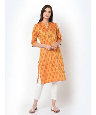 Women Yellow Floral Straight Kurta 1