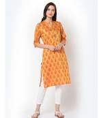 Women Yellow Floral Straight Kurta