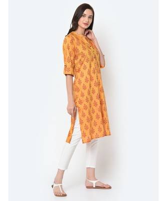 Women Yellow Floral Straight Kurta 5
