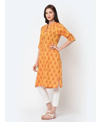 Women Yellow Floral Straight Kurta 6