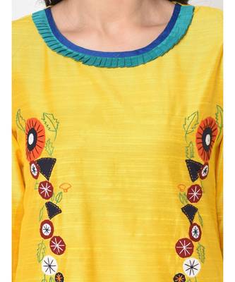 Women Yellow Applique Detail A-line Kurta 7