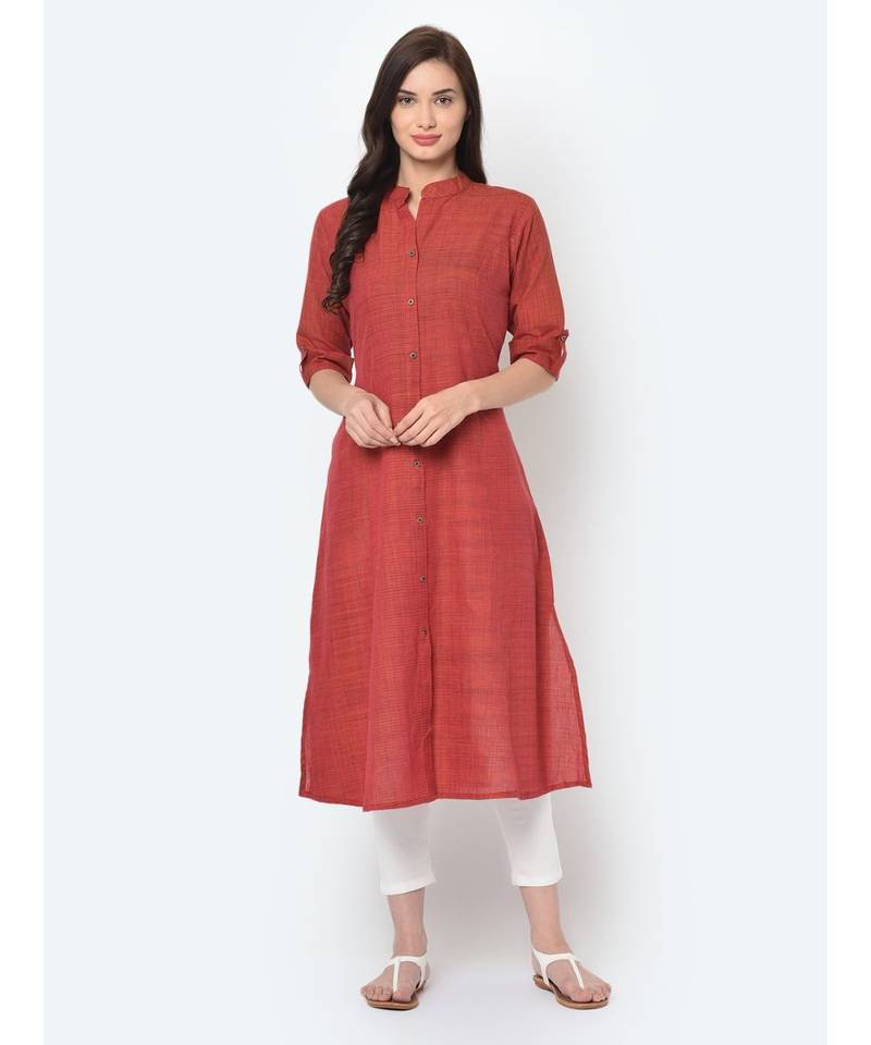 Rust Pure Cotton A Line Kurta