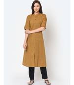 Mustard Pure Cotton A Line Kurta