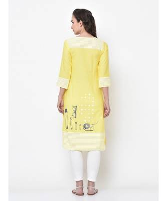 Women Yellow Printed Straight Kurta 2