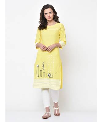 Women Yellow Printed Straight Kurta 4