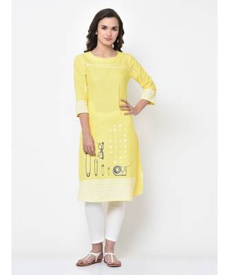 Women Yellow Printed Straight Kurta 1