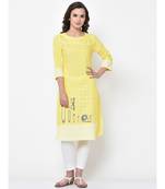 Women Yellow Printed Straight Kurta